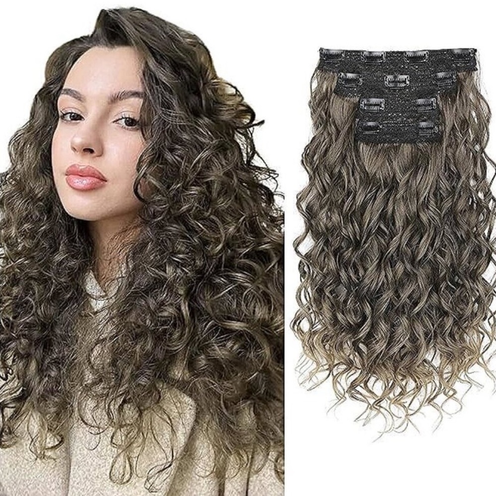 Curly Hair Extensions, 4PCS 16 inch Clip in Hair Extensions Lace Weft Short Curl
